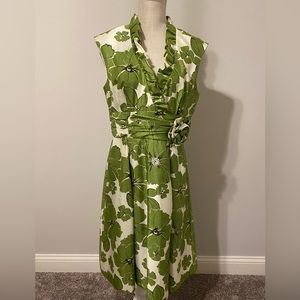 Women's JESSICA H Green & White Sleeveless Floral Print Fitted Dress